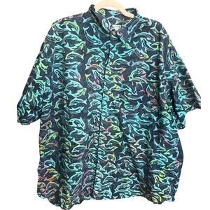 Key West Hand Print Fashion Camo Shirt XXL Geometric Beach Hawaiian Aloha Ocean